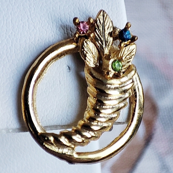 CORNUCOPIA Thanksgiving Vintage Demi Parure Pastel Stone Gold Brooch Earrings - Picture 4 of 7